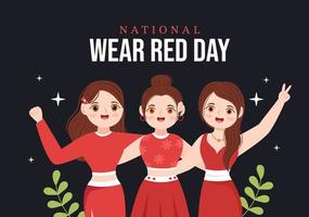 National Wear Red Day am 7. Februar Vorlage handgezeichnete Cartoon flache Illustration, um das Herzkrankheitsdesign von Frauen zu informieren vektor