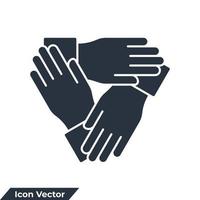 Zusammenarbeit Symbol Logo Vektor Illustration. Drei Hände unterstützen sich gegenseitig Symbolvorlage für Grafik- und Webdesign-Sammlung