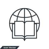 klot och bok ikon logotyp vektor illustration. global utbildning symbol mall för grafisk och webb design samling