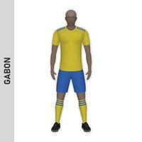 3D-realistisches Fußballspieler-Mockup. Gabun Football Team Kit templ vektor