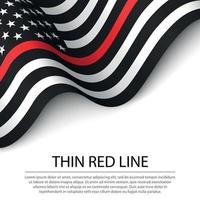 vinka flagga av förenad stater med tunn röd linje på vit backgro vektor