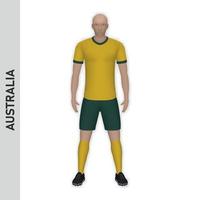 3D-realistisches Fußballspieler-Mockup. Ausrüstung der australischen Fußballmannschaft t vektor