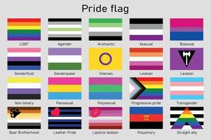 HBTQ gemenskap stolthet flagga uppsättning. sexuell identitet symbol vektor