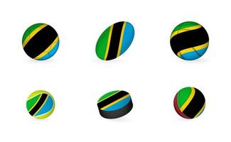 Sportgeräte mit Flagge von Tansania. Sport-Icon-Set. vektor