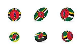 Sportgeräte mit Flagge von Dominica. Sport-Icon-Set. vektor