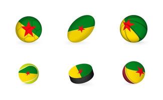 Sportgeräte mit Flagge von Französisch-Guayana. Sport-Icon-Set. vektor