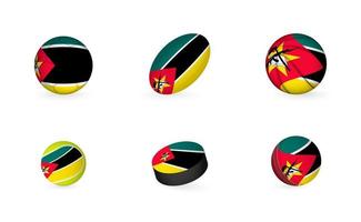 sporter Utrustning med flagga av moçambique. sporter ikon uppsättning. vektor