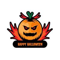 Web-Halloween-Logo-Abzeichen oder Etiketten Kürbisgeist mit Feuer vektor