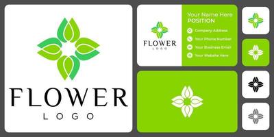 Bio-Blume-Logo-Design mit Visitenkartenvorlage. vektor