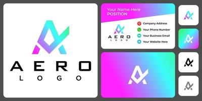 Schreiben Sie ein Monogramm-Aero-Logo-Design mit Visitenkartenvorlage. vektor