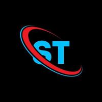 ST-Logo. ST-Design. blauer und roter st-buchstabe. ST-Brief-Logo-Design. anfangsbuchstabe st verknüpfter kreis großbuchstaben monogramm logo. vektor