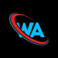 Wa-Logo. Wa-Design. blauer und roter wa-buchstabe. wa-Buchstaben-Logo-Design. Anfangsbuchstabe wa verknüpfter Kreis Monogramm-Logo in Großbuchstaben. vektor
