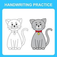 handstil öva. dra rader och Färg de katt. pedagogisk barn spel, färg ark, tryckbar arbetsblad. vektor illustration