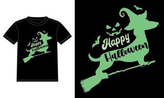 Dackel ist lustiger glücklicher Halloween-T - Shirt der fliegenden Hexe vektor