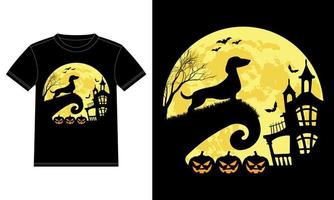 lustiger T - Shirt der Dackel und des Halloween-Monds vektor