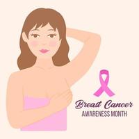brustkrebsbewusstseinsfahnenillustration. rosa oktober monat weibliche gesundheitskampagne vektor