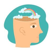 värld mental hälsa dag illustration. silhuett av en mannens huvud med hjärna. vektor