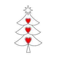jul träd med hjärtan och en jul stjärna. en jul träd ikon med en tunn linje. vektor