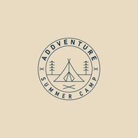 camping line art logotyp, ikon och symbol, med emblem vektor illustration design