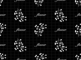 nahtloses muster der blumenzeichentrickfigur auf schwarzem hintergrund vektor