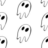 Vektor-Halloween-Geist Musterdesign isoliert auf weißem Hintergrund. lustige, niedliche illustration für saisonales design, textil, dekoration kinderspielzimmer oder grußkarte. handgezeichnete drucke und gekritzel. vektor