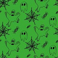vektor halloween spöke, Spindel webb, godis sömlös mönster isolerat på vit bakgrund. söt illustration för säsong- design, textil, dekoration barn lekrum eller hälsning kort. hand dragen klotter.