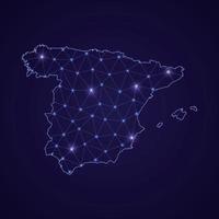 digitale netzkarte von spanien. abstrakte verbindungslinie und punkt vektor