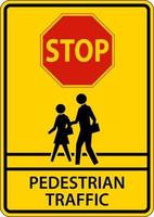 Stop-Fußgänger-Verkehrszeichen auf weißem Hintergrund vektor