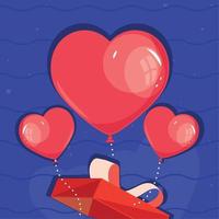 Valentinstagsgeschenk mit Herzballons vektor