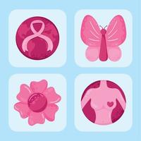 vier symbole für das brustkrebsbewusstsein vektor