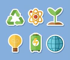 sex återvinna ekologi ikoner vektor