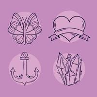 vier minimalistische Tattoo-Symbole vektor
