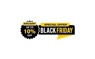 10 Prozent Rabatt Black Friday Angebot, Räumung, Werbebanner-Layout mit Aufkleberstil. vektor