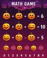 matematik spel kalkylblad med tecknad serie halloween pumpa vektor