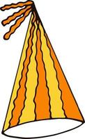 Partyhut mit Streifen. handgezeichneter Doodle-Stil. , Minimalismus, Trendfarbe Gelb, Orange. festlich lustig vektor