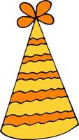 Partyhut mit Streifen. handgezeichneter Doodle-Stil. , Minimalismus, Trendfarbe Gelb, Orange. festlich lustig vektor