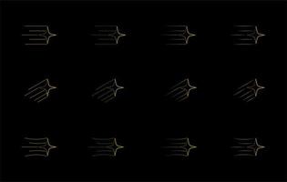 Gelbes, goldenes, orangefarbenes Sternschnuppen-Umrisssymbol isoliert auf schwarzem Hintergrund. Kometenschweif oder Sternspurvektor isoliert auf weißem Hintergrund. einfacher Meteoriten-Sternschnuppenstaub vektor