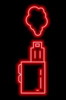 Silhouetten von elektronischem Vape mit Dampf auf schwarzem Hintergrund. rotes Neon-Symbol. Illustration vektor