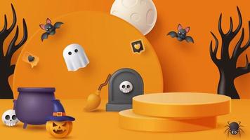 halloween visa podium dekoration bakgrund med skrämmande prydnad. vektor 3d illustration