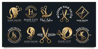 set bündel friseursalon logo design mit goldenem farbverlauf konzept premium vektor 1