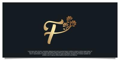 logotyp design brev f med blomma unik begrepp premie vektor