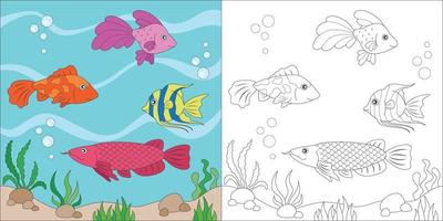 Färben von Fischen für Kinder vektor