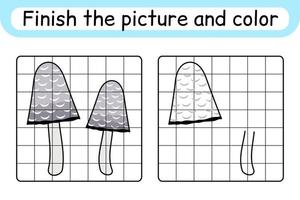 vervollständigen das Bild Pilz Coprinus. Kopieren Sie das Bild und die Farbe. beende das Bild. Malbuch. pädagogisches Zeichenübungsspiel für Kinder vektor