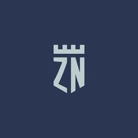 zn-logo-monogramm mit festungsschloss und schildstildesign vektor