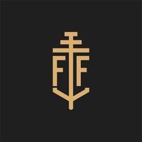 ff första logotyp monogram med pelare ikon design vektor