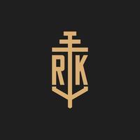 rk första logotyp monogram med pelare ikon design vektor