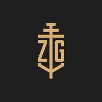 zg anfängliches Logo-Monogramm mit Säulen-Icon-Design-Vektor vektor