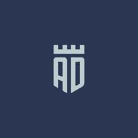 ad logotyp monogram med fästning slott och skydda stil design vektor