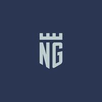 ng-Logo-Monogramm mit Festungsschloss und Schildstil-Design vektor