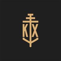 kx initiala logotyp monogram med pelare ikon design vektor